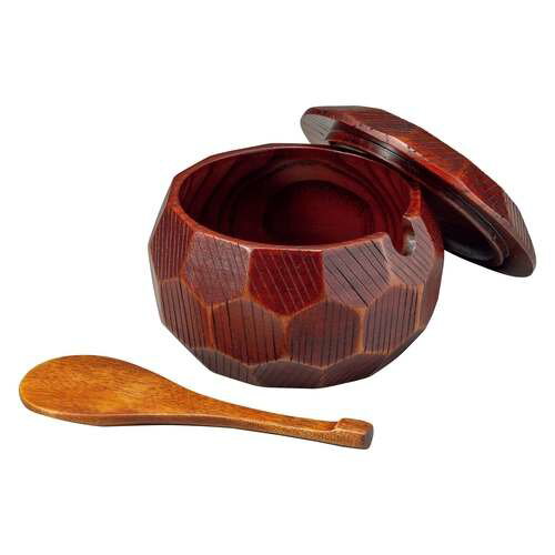 Boiled Rice Container - 摺り漆木製飯器セット(蓋付)(中B)しゃもじ付/業務用/新品/小物送料対象商品