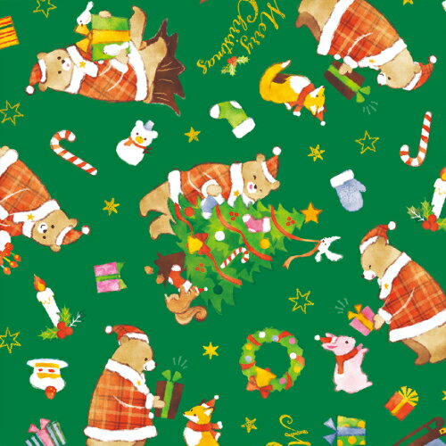 包装紙10枚ロール 森のくまサンタ緑 全判 1本10枚巻 縦757mm×横1060mm 業務用/新品/小物送料対象商品