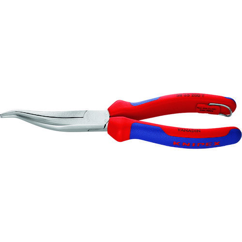 ■商品説明■商品名：KNIPEX メカニックプライヤー落下防止付メーカー：KNIPEXメーカー品番：1955250お届け数：1型式：3835-200TJAN：4003773083771メーカー名：KNIPEX社原産国(名称)：ドイツ質量：205質量単位：g特長：●負荷のかかるつかみ、曲げ作業に最適なヘッド・先端部の強度を持つプライヤーです。●掴み面はクロスメッシュの刻み目が付けられています。●曲げの作業に特化した先端です。用途：●掴み、曲げ作業に。仕様：●全長(mm):200●先端形状:波形曲爪●先端形状(mm):反り●先端形状(mm)E×F:3.0×2.5●ハンドル:コンフォートタイプ●落下防止用ひも取付穴:有り●グリップカラー:赤・青仕様：●反りのある先端●クロムメッキ仕様材質/仕上：●バナジウム電気鋼【配送料について】配送料金は、「小物送料」と記載のある商品総額が15,000円未満の場合、別途送料として800円（税別）頂戴いたします。北海道1,500円（税別）、沖縄2,000円（税別）頂戴いたします。東京都島しょ部、離島については、ご注文後に改めて送料をお見積り致します。予めご了承下さい。ご注文前にあらかじめ配送料金を確認されたい場合は、ご購入希望点数、配送先ご住所をご明記頂き、上部「［？］お問い合わせ」フォームよりご連絡下さいますようお願い致します。【ご注意】画面上の色はブラウザやご使用のパソコンの設定により実物と異なる場合があります。