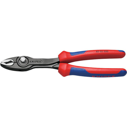 ■商品説明■商品名：KNIPEX スリップジョイントプライヤー ツイングリップメーカー：KNIPEXメーカー品番：3371070お届け数：1型式：8202-200JAN：4003773087250メーカー名：KNIPEX社原産国(名称)：ドイツ質量：280質量単位：g特長：●5段階のプッシュボタン調整機構です。●ピンチガードで指の挟みこみを防止します。●頑丈なボックスジョイント機構による耐久性と弾力性があります。●誘導硬化処理を施されたアゴの硬度は約61HRCです。用途：●頭部やネジ山が摩耗したネジの把持、締め付け、取外しの作業に。●非常にスリムで狭いスペースでの作業に。仕様：●全長(mm):200●厚さ(mm):22●グリップカラー:赤/青仕様：●フロント・サイドグリップの掴み能力:4~22mm材質/仕上：●オイル焼き入れ焼き戻し処理済クロムバナジウム電気鋼【配送料について】配送料金は、「小物送料」と記載のある商品総額が15,000円未満の場合、別途送料として800円（税別）頂戴いたします。北海道1,500円（税別）、沖縄2,000円（税別）頂戴いたします。東京都島しょ部、離島については、ご注文後に改めて送料をお見積り致します。予めご了承下さい。ご注文前にあらかじめ配送料金を確認されたい場合は、ご購入希望点数、配送先ご住所をご明記頂き、上部「［？］お問い合わせ」フォームよりご連絡下さいますようお願い致します。【ご注意】画面上の色はブラウザやご使用のパソコンの設定により実物と異なる場合があります。