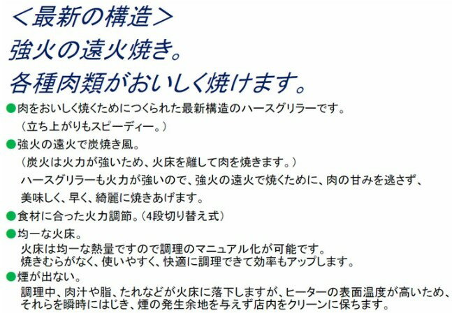 厨房機器と店舗用品 TENPOSのニチワ 電気ハースグリラー 単相200V HG-10L(左給排水) HG-10L(左給排水) HG-10R(右給排水) 幅750×奥行750×高さ850mm 【送料無料】【業務用】｜アングル2