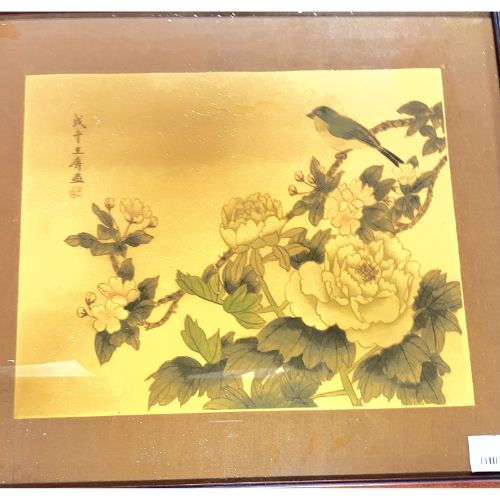 【中古】絵画 小 花と鳥 幅500×奥行30×高さ440 【送料無料】【業務用】【飲食店 店舗 店舗備品 壁面 ディスプレイ雑貨】