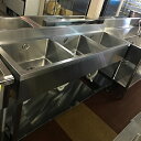 【中古】三槽シンク BGあり 幅1500×奥行450×高さ800 【送料別途見積】【業務用】【飲食店 店舗 厨房機器 三槽シンク 業務用三槽シンク】