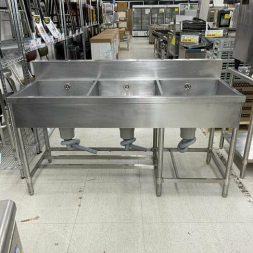 【中古】三槽シンク BGあり 幅1540×奥行600×高さ800 【送料別途見積】【業務用】【飲食店 店舗 厨房機器 三槽シンク 業務用三槽シンク】
