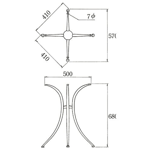 ハヤシ ガラステーブルシリーズ円天板(ガラスエッチング)脚・アルミダイキャスト 天板径730×ベース幅570×足間隔410×高さ695(mm) 品番:GR-400 脚:鏡面仕上げ /送料別 [2]