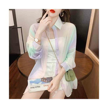 レディース カーディガン 夏 シャツカーディガン シアーロングシャツ カラフル トップス シャツ シャツカーディガン ゆったり 折襟 長袖 春夏 薄手 ロング オフィス きれいめ シアーブラウス カーディガン UVカバー 送料無料