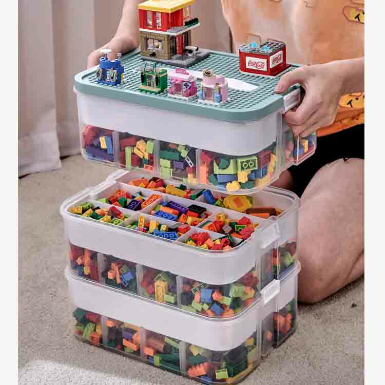 ブロック収納ケース おもちゃ収納 収納ボックス 3段 展示台 積み木 収納 ケース 手芸 ビーズ パーツケース 整理 収納 取手付き 工具箱 薬箱 救急箱 薬入れ 小物入れ コレクション 仕切り 大容量 [3]