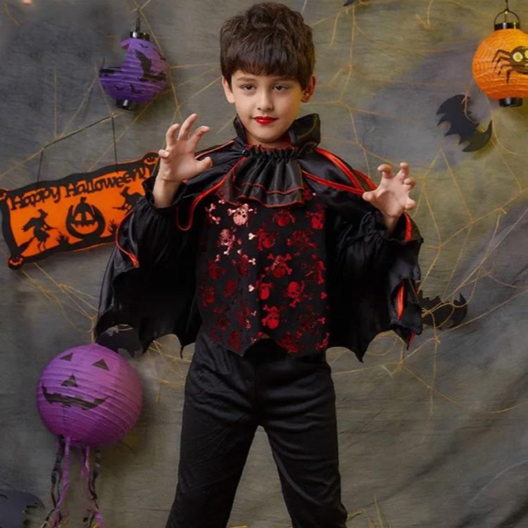 ハロウィン コスプレ 衣装 子供服 吸血鬼 ワンピース バンパイア ドラキュラ コスチューム ケープ風 女の子 男の子 ジュニア 悪魔 Halloween パーティー 仮装用 おばけ イベント 演出服 学園祭 文化祭 送料無料