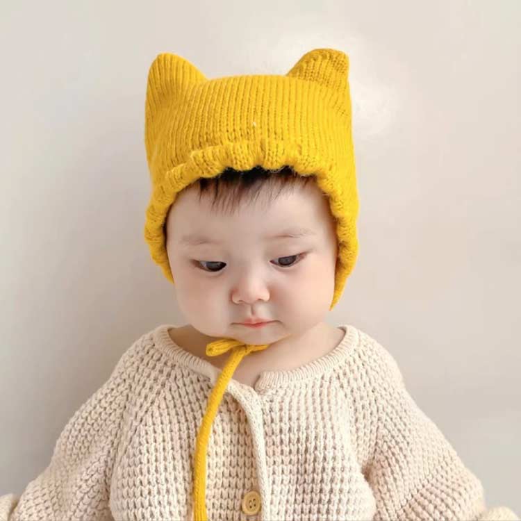 ねこ耳 ニット帽 猫耳 赤ちゃん帽子 ニットキャップ ベビー帽子 あったか 防寒 キッズ ニット帽 耳付き 紐付き 防寒着 秋冬 ベビー かわいい 無地 女の子 男の子 写真撮影 帽子 誕生日 出産準備 出産祝い ギフト プレゼント 送料無料 2
