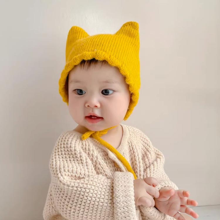 ねこ耳 ニット帽 猫耳 赤ちゃん帽子 ニットキャップ ベビー帽子 あったか 防寒 キッズ ニット帽 耳付き 紐付き 防寒着 秋冬 ベビー かわいい 無地 女の子 男の子 写真撮影 帽子 誕生日 出産準備 出産祝い ギフト プレゼント 送料無料 3