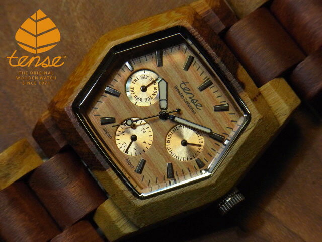 楽天tense woodwatch Webshopテンス 【tense】 日本公式ショップ 木製腕時計 メンズ ウオッチ ヘキサゴンモデル No.46 インレイドサンダルウッド 贈り物 にも隠れた人気を誇る 天然木の木目が美しい 軽量 木製 腕時計 【日本総輸入元のメンテナンス保証付】