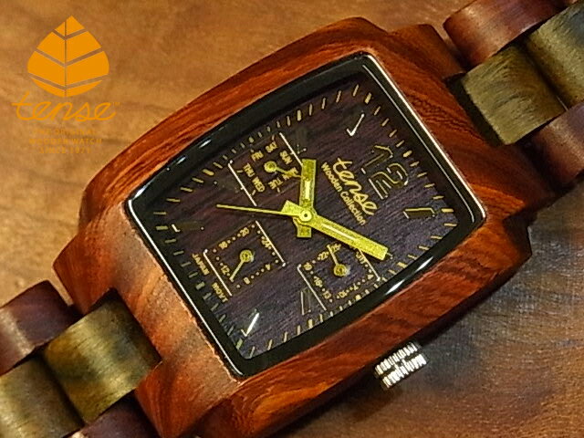 テンス 【tense】 日本公式ショップ 木製腕時計 メンズ ウォッチ トノー III モデル No.167 サンダルウッド & グリーンサンダルウッド ギフトにも隠れた人気を誇る 天然木の木目が美しい 軽量 木製 腕時計 【日本総輸入元のメンテナンス保証付】