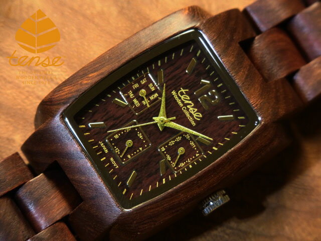 楽天tense woodwatch Webshopテンス 【tense】 日本公式ショップ 木製腕時計 メンズ ウォッチ トノー III モデル No.330 サンダルウッド ギフトにも隠れた人気を誇る 天然木の木目が美しい 軽量 木製 腕時計 【日本総輸入元のメンテナンス保証付】