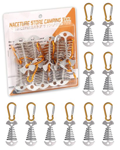”NACETURE ウッドデッキ ペグ 自在金具 キャンプ キャンプ用テント 対応 ペグ・アンカー カラビナ スプリングセット アルミ製 自在金具 10本セット” (ぎんいろ10個)