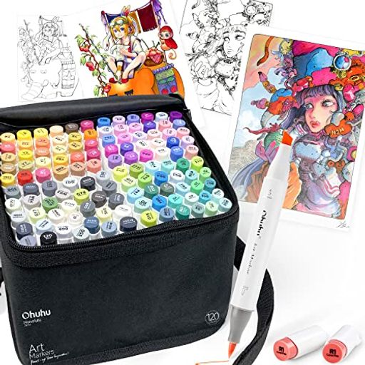 OHUHUマーカーペン筆タイプ120色121本プロ愛用イラストイラストマーカー筆・太字ブレンダーペンHONOLULUシリーズ
