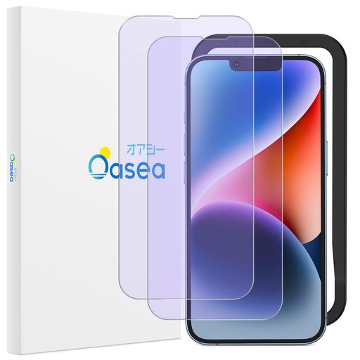 iPhone14用ガラスフィルムブルーライトカット高精度ガイド枠付き自動吸着硬度9H高透過率極薄強化ガラス2枚セットOaseaiPhone14用液晶保護フィルムOSP22J578