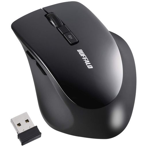 バッファローマウス無線ワイヤレス静音5ボタン【戻る/進むボタン搭載】DPI切替BLUELEDブラックBSMBW325BK