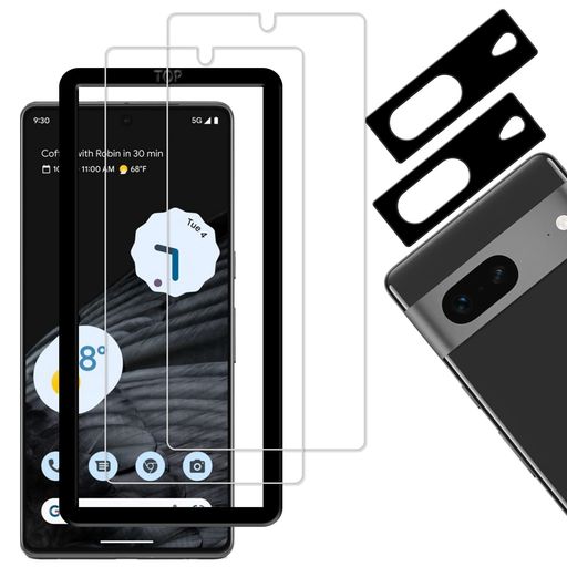 [2+2장 세트] 가이드 프레임이 있는 KPNS 일본 소재제 강화 유리 GooglePixel7용 유리 필름 카메라 필름 커버 보호 필름