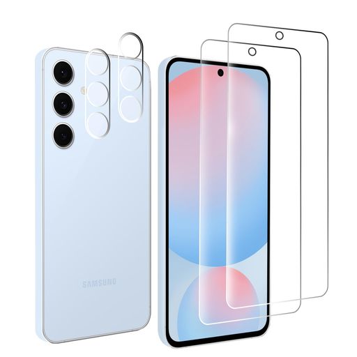 【2+2枚セット顔認証ロック解除平方根】2枚FORGalaxyS24FE用のガラスフィルム+2枚FORGalaxyS24FE用のカメラフィルムサポート顔認証ロック解除超薄型強化ガラス保護フィルムFORギャラクシーS24