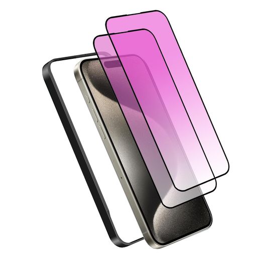 DXFAU【2枚入り】ブルーライトカットIPHONE15PRO強化ガラスフィルム液晶画面6.1インチ全面保護フィルム目の疲れを軽減気泡防止指紋付着防止滑らかなタッチ操作ガイド枠付き貼り付けは簡単(アイフォン15PRO用)(2)