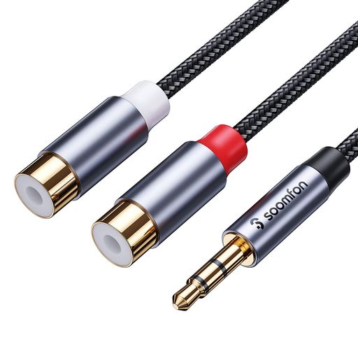 RCA3.5mm変換ケーブル20CM-SOOMFONAux3.5mm(オス)to2RCA(メス)ミニプラグ変換オーディオケーブル赤白Y型分岐高耐久性ナイロン編み金メッキプラグ