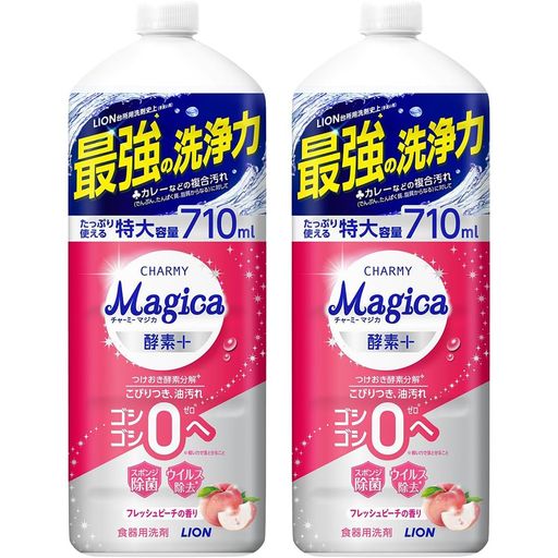 チャーミーマジカ(CHARMYMagica)【まとめ買い大容量】チャーミーマジカ食器用洗剤酵素プラスフレッシュピーチの香り詰替大型710mlx2個