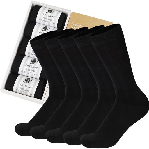 [FOXHOME]靴下メンズビジネスソックス竹繊維破れない蒸れない抗菌消臭毛玉にならない吸汗速乾通気性四季対応紳士用くつ下黒5足セット24.0~28.0cm