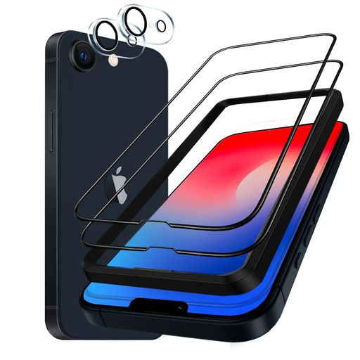 Rakuten - DXFAU高透過率ガラスフィルムIPHONE16E用強化ガラスフィルム(2枚)+レンズ保護フィルム(2枚)アイフォン16E用全面保護フィルム6.1インチ硬度10H滑らかなタッチ操作指紋付着防止気泡防止ガイド枠…