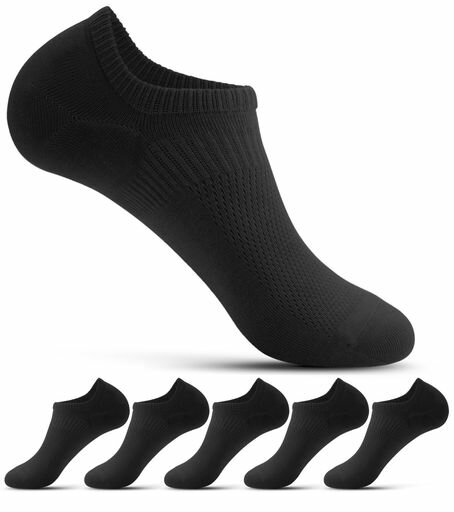 Short Socks - [banerise]靴下メンズフットカバー脱げない【綿95%縫い目のない】くるぶしソックス夏用メッシュくつしたスニーカー見えないショートソックス薄手5足組ブラック