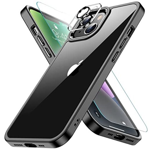 iPhone14ケースブラックカメラレンズ保護付き耐衝撃黄ばみ防止アイフォン14ケース米軍MIL規格耐久性SGS認証アイホン14スマホケースワイヤレス充電対応あいふぉん14カバー6.1インチ