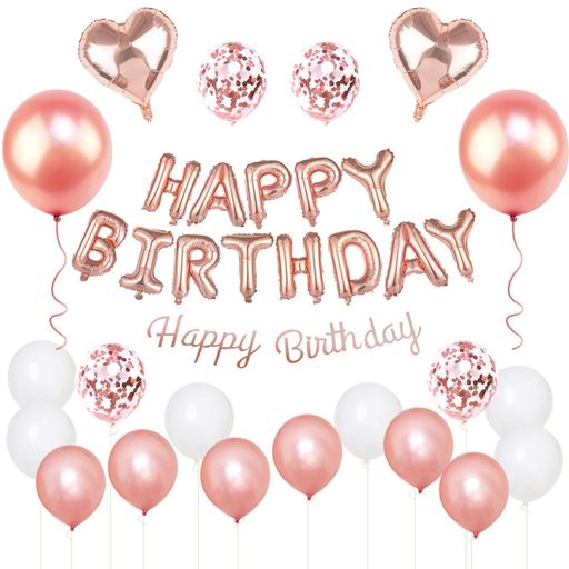 GRESATEK誕生日バルーン飾り付け風船セットハッピーバースデーHAPPYBIRTHDAYガーランドハート風船紙吹雪風船ドットシールリボン付き装飾パーティーサプライズお祝いローズゴールド