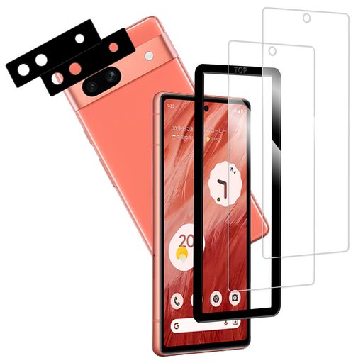 Rakuten - 【2+2枚セット】ガイド枠付きKPNS日本素材製強化ガラスGooglePixel7a用ガラスフィルムカメラフィルムカバー保護フィルム