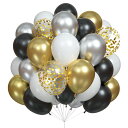 バルーン 金 黒 20個 ゴールド ブラック風船 豪華セット 誕生日 飾り付け 金 銀 黒 白 ラテックス風船 紙吹雪風船 バースデーパーティー 結婚式 記念日...