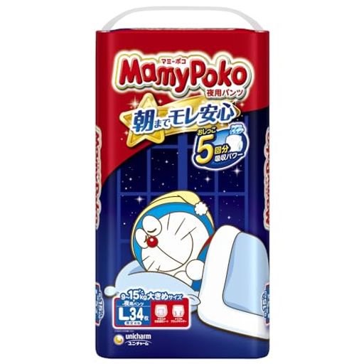 【旧品】【夜用パンツLサイズ】MamyPokoマミーポコ夜用パンツドラえもんオムツ(9~15kg)34枚