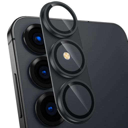 カメラフイルムGalaxyS25用カメラ保護全面保護9H強化ガラスアルミ合金ギャラクシーS25レンズカバー耐衝撃露出オーバー防止黒縁取り超高透過率プロテクターブラック