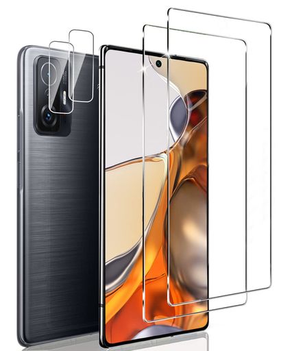 【2+2 セット】FOR XIAOMI 11T/11T PRO ガラスフィルム(2枚入り)+カメラフィルム(2枚入り)KAKUKI XIAOMI 11T / 11T PRO レンズ保護フィルム 全面保護フィルム 硬度9H 高透過率 飛散防止 強化ガラス