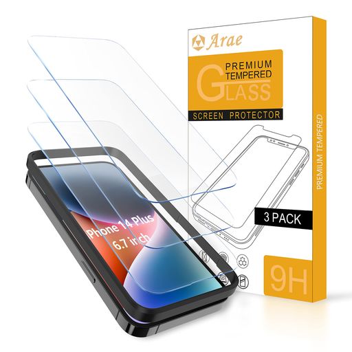 [3枚入] IPHONE 14 PLUS フィルム IPHONE 13 PROMAX ガラスフィルム 「ガイド枠付き/ケースに干渉せず」IPHONE14PLUS / IPHONE13PROMAX 兼用 保護フィルム - ARAE 高透過率
