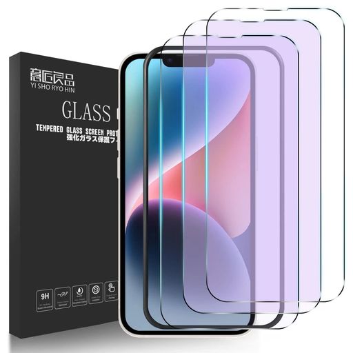 【目に優しい ブルーライトカット機能付き】対応機種 ガイド枠付き iPhone14plus/iPhone13proMax ガラスフィルム3枚 6.7インチに対応 【180日安心保証 ! 【国産AGC社旭硝子素材】日本AGC社製の旭硝子を採用し、丈夫な素材と剛性の高い構造で、長く安心して使えます。特殊な飛散防止設計により、万一割れてしまった際にもガラス片が飛散することなく、高い安全性を実現しています。 【疲れ目を軽減】ブルーライトカット率“90%”の目に優しいフィルム、長時間スマホで目が痛い。今すぐできる対策を。 ● 移動中の電車で ● 寝る前の暗闇で ● ゲームのやりすぎで ● ブルーライトを浴び続けると「目の痛み」「肩こり」「頭痛」を引き起こし、体全体に悪影響を与えます。ブルーライトカット機能,先進ブルーライトカット反射技術によりブルーライトを大幅にカットでき、目に掛かる負担を軽減し、色素沈着を防止、効果的に近視を予防でき。 国内の眼鏡レンズ専門 検査機関でブルーライトカット率の試験を実施。ブルーライトカット率 “90%” で、あなたの目を守ります。
