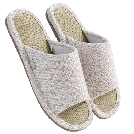 [mianshe]スリッパい草ルームシューズ春夏室内リネン亜麻男女兼用涼しい滑り止めむれない室内はき軽量前開き無地井草ベージュXL