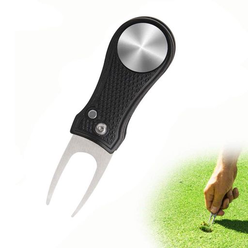 YFFSFDCゴルフフォーク折りたたみ式ゴルフフォーク修理フォーク持ち運び便利亜鉛合金ゴルフ用品アクセサリー贈り物1個入り(ブラック丸柄フォーク)