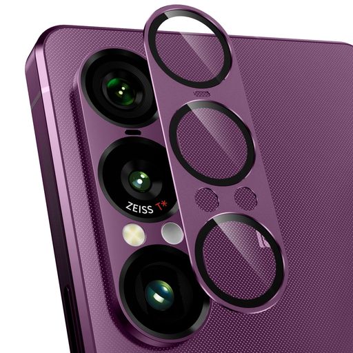 カメラフイルムXperia1VII用カメラ保護9H強化ガラスアルミ合金耐衝撃全面保護レンズカバー超高透過率カメラカバー指紋防止一体型プロテクターパープル