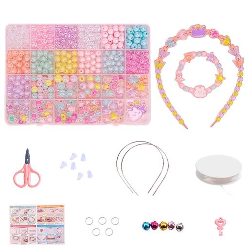 Rakuten - LWMINGALGビーズセット手芸キット子供ブレスレットキッズジュエリー約500個24種類豪華セットおもちゃ女の子紐通しおもちゃペンダントネックレスブレスレット指輪リングお姫様ごっこDIY材…