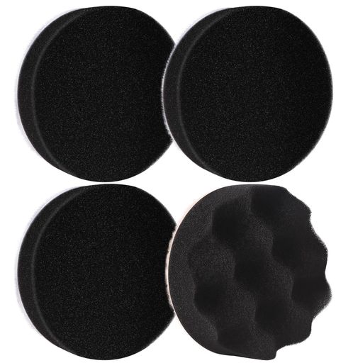 IROKCAKPTスポンジバフ125mmポリッシャーバフ車磨き用仕上げ研磨スポンジマジックテープ超細粒子の柔らかウレタン曲面研磨アダプター(3個平面+1個波形)