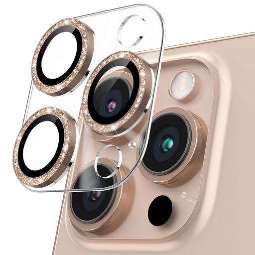 PODICK カメラフィルム IPHONE 16 PRO/16 PRO MAX用 カメラカバー キラキラ 9H強化ガラス アルミ合金 アイフォン16プロ/16PRO MAX用 カメラ保護 ピカピカ キズ防止 耐衝撃 高透過率 黒縁取り 露出オーバー防止