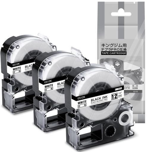 互換テプラ テープ 12MM 白地黒文字SS12K 互換キングジム テープPRO 12MMてぷらーテープ 汎用KINGJIM TEPRA ES12K SR150 SR530 ラベルライター テープ 長さ8M 3個セットAIRMALL