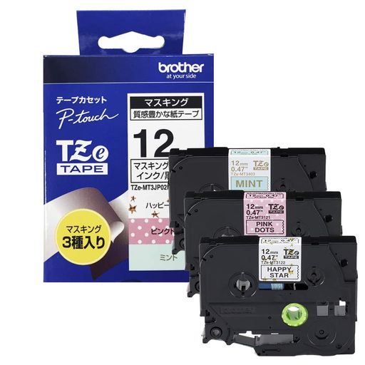 TZeテープ マスキングテープ 3本セット(ハッピースター地/黒字、ピンクドット地/黒字、ミント地/金字) 12mm 梱包サイズ:72 x 118 x 51 mm 原産国:中国