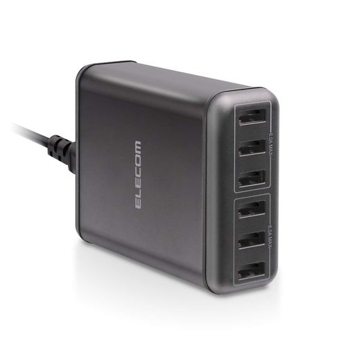 エレコム USB コンセント 充電器 合計60W USB-A×6 【 IPHONE SE315141312 / IPAD / ANDROID 対応】 ブラック EC-ACD01BK