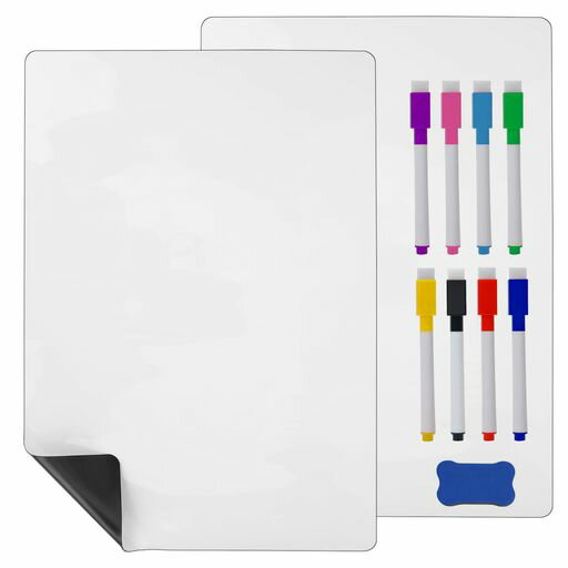 HISREDSUN 冷蔵庫用A4磁気ドライイレーズホワイトボードシート、3ホワイトボードペン、1消しゴム、月間プランナーシート、家庭、オフィス、学校のための磁気ソフトホワイトボード
