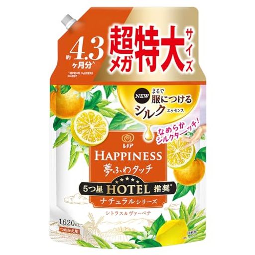 消臭 新レノアハピネス夢ふわタッチは、5つ星ホテルも認めた香りも肌ざわり。レノアハピネス夢ふわタッチで、おうちにいながら5つ星ホテルの贅沢を体験してください。 秋冬は乾燥しやすいから、ニットのゴワゴワ・チクチクが気になりがち...新レノアハピネス夢ふわタッチなら、衣類をシルクの様になめらかに洗い上げるから、ニットももうチクチクしない*! (*コットンニットで検証) 最高量*1の柔軟成分を配合しているから、5つ星ホテルタオルのような肌ざわりを83%が実感*2しています。(*1 過去10年レノアハピネスにおいて、*2 「華やかに香るアンティークローズの香り」使用。P&amp;G消費者調査[n=108]による) 1週間長続きする*贅沢な香り。レノアハピネス夢ふわタッチなら5つ星ホテルも認める贅沢な香りが1週間楽しめます。(*保管状態にて) 穏やかになびくグレープフルーツ。ベルガモットの香り。そよ風吹き抜けるような、ポジティブ気分へ。 レノアの柔軟剤は、ドラム式洗濯機や自動投入洗濯機でもお使いいただけます! 詳細の使用方法や使用量は、製品裏の説明をご覧ください。
