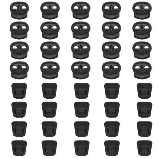 Doyimeコードストッパーゴム紐コードエンド20セット2つ穴2本紐用穴径約5mmコードロック紐止めジッパータブズボン紐靴ひも衣料袋に交換/補修用DIY